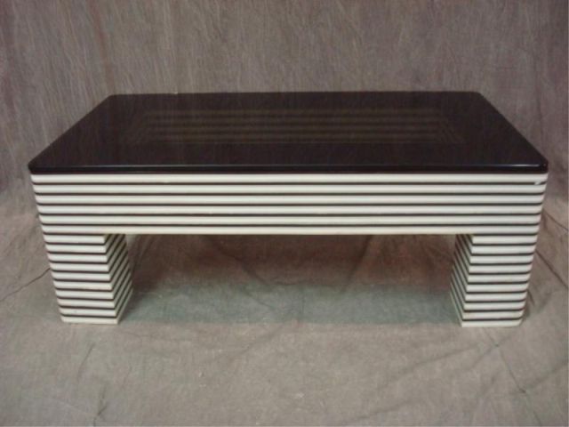 Appraisal: Lucite or Plastic Striped Coffee Table with Black Glass Top