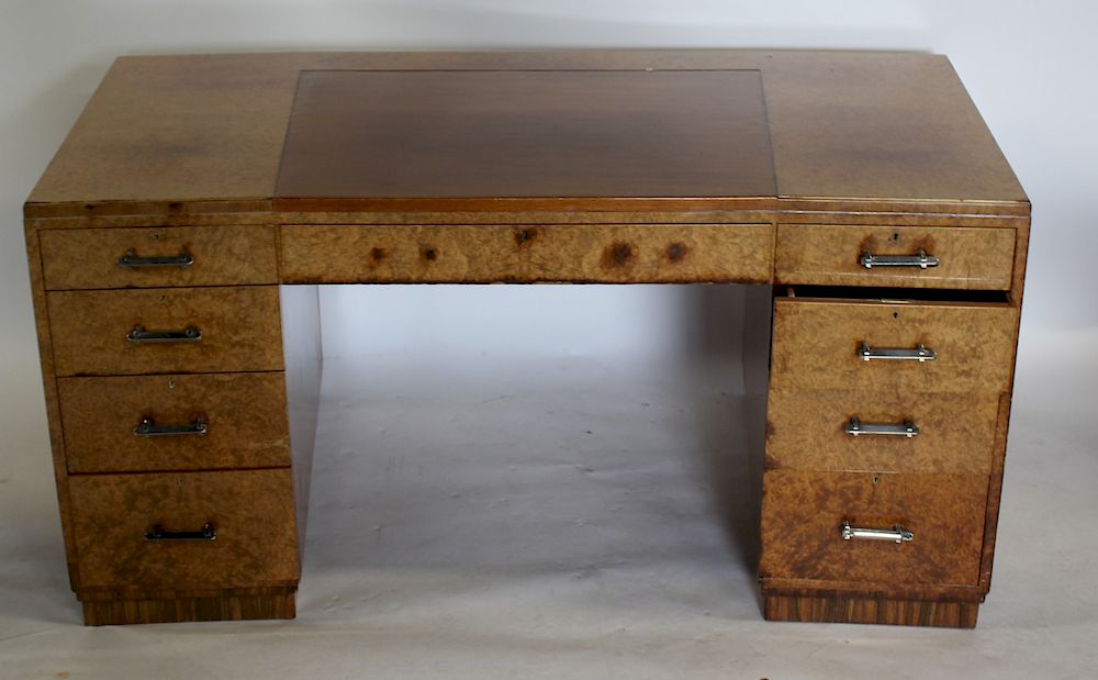 Appraisal: Art Deco Burl Walnut Partners Desk From an Englewood NJ