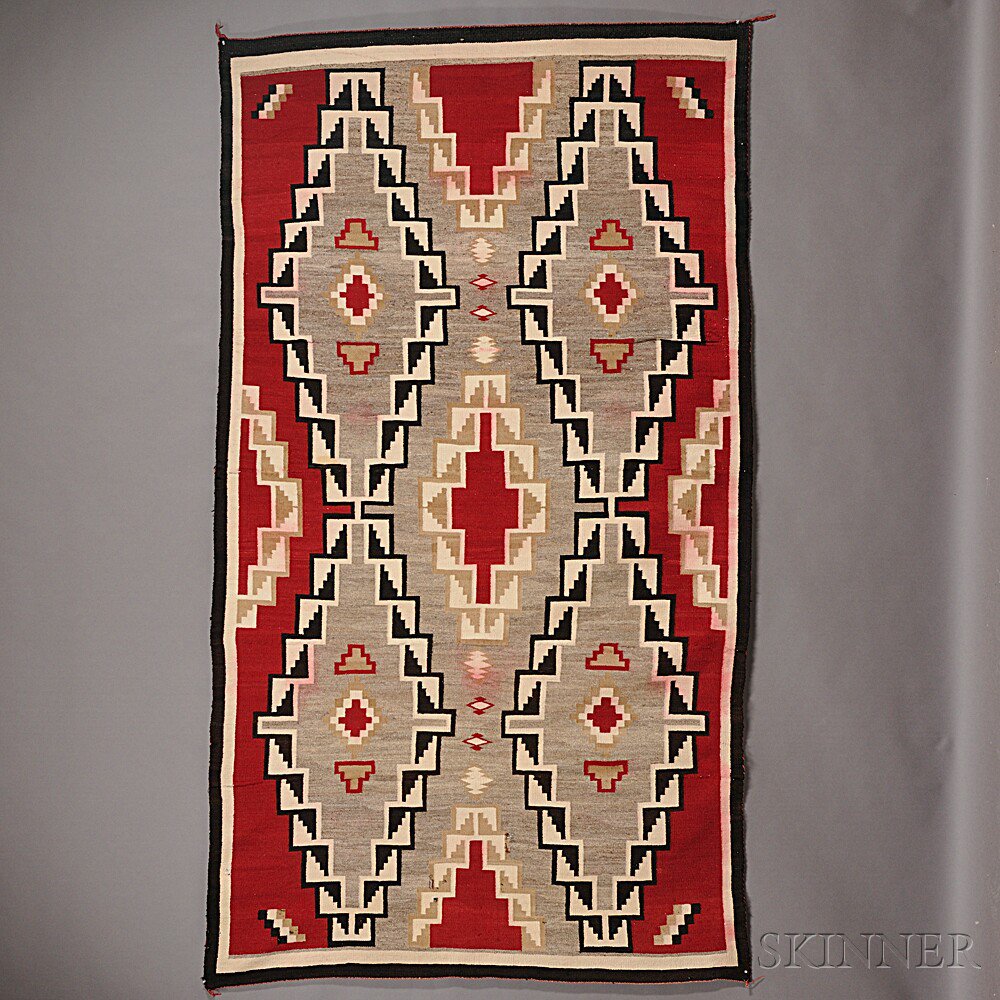 Appraisal: Large Navajo Rug woven with natural and synthetic dyed homespun