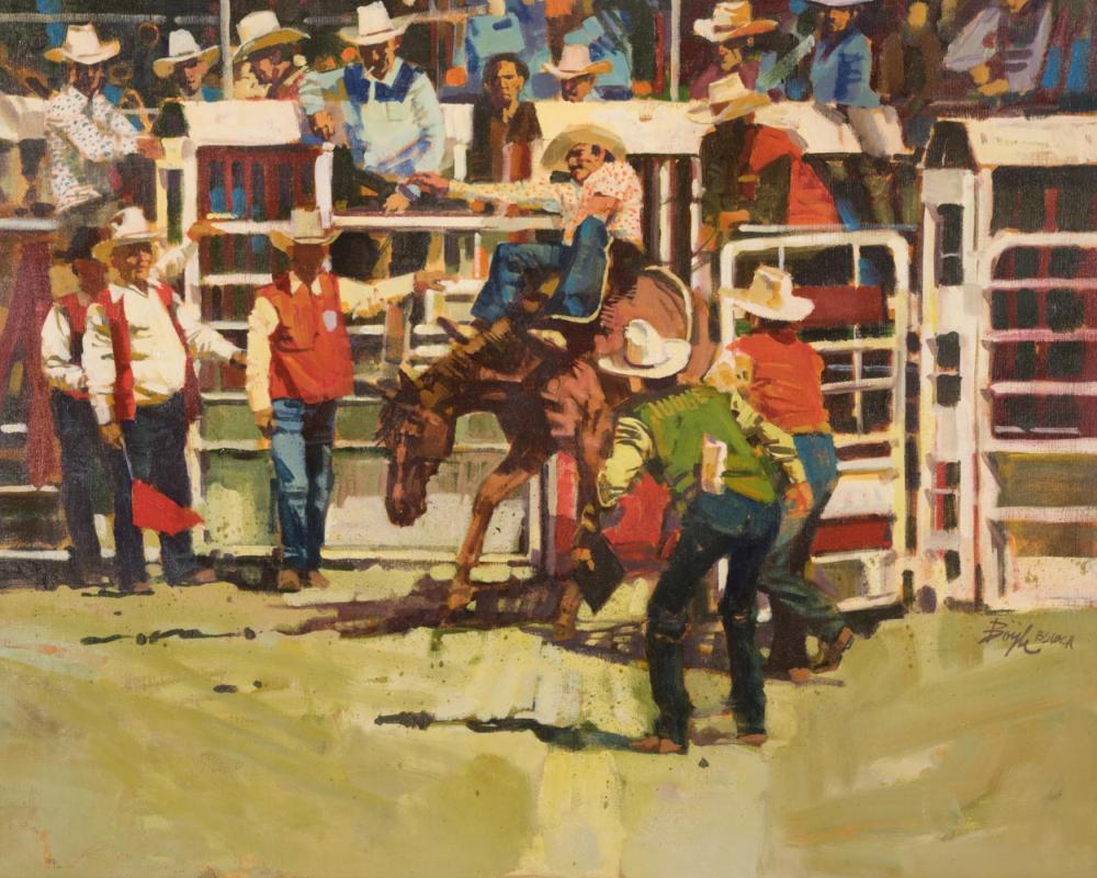 Appraisal: NEIL BOYLE California Canada - oil on canvas rodeo with