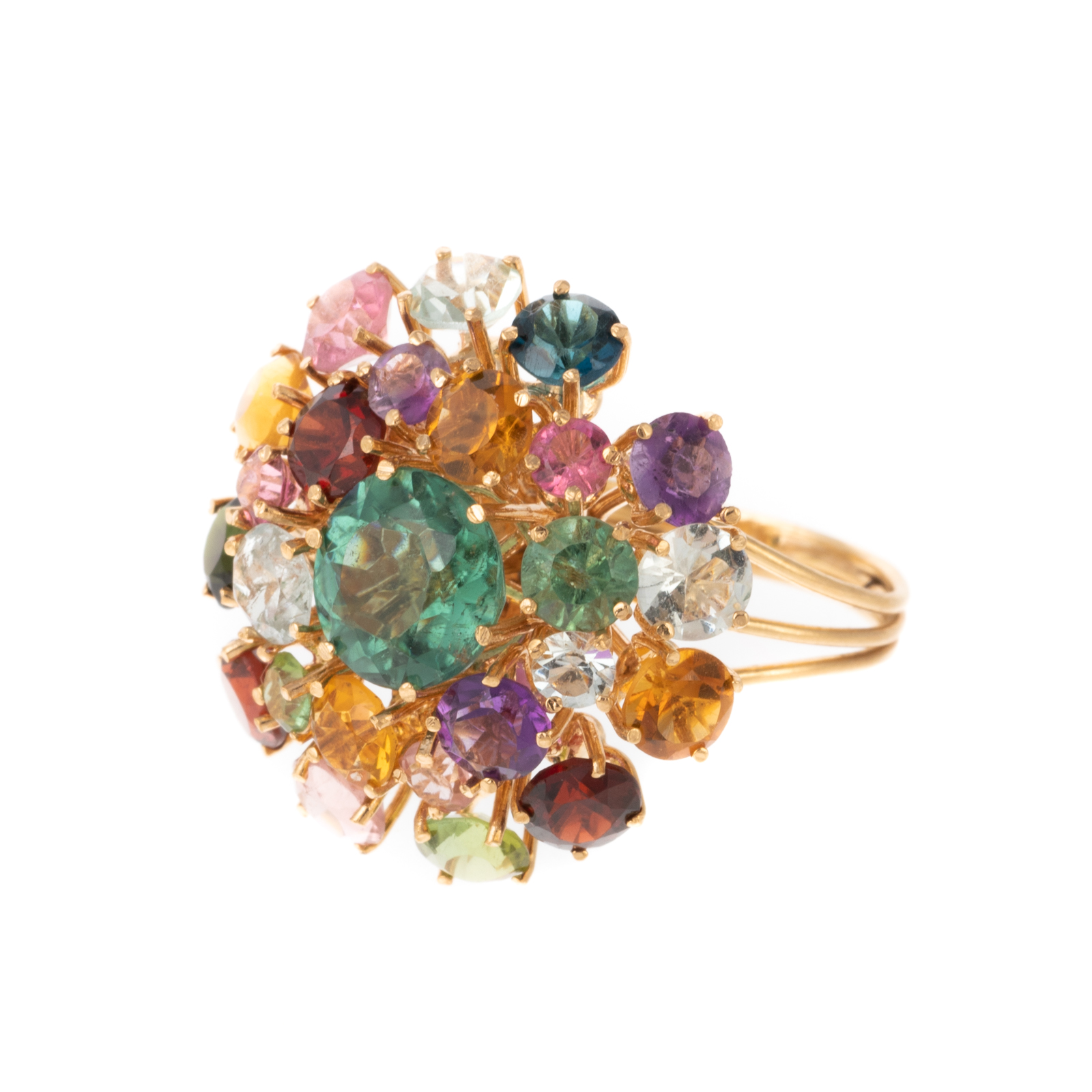 Appraisal: A MULTI-GEMSTONE DOME RING IN K K yellow gold ring