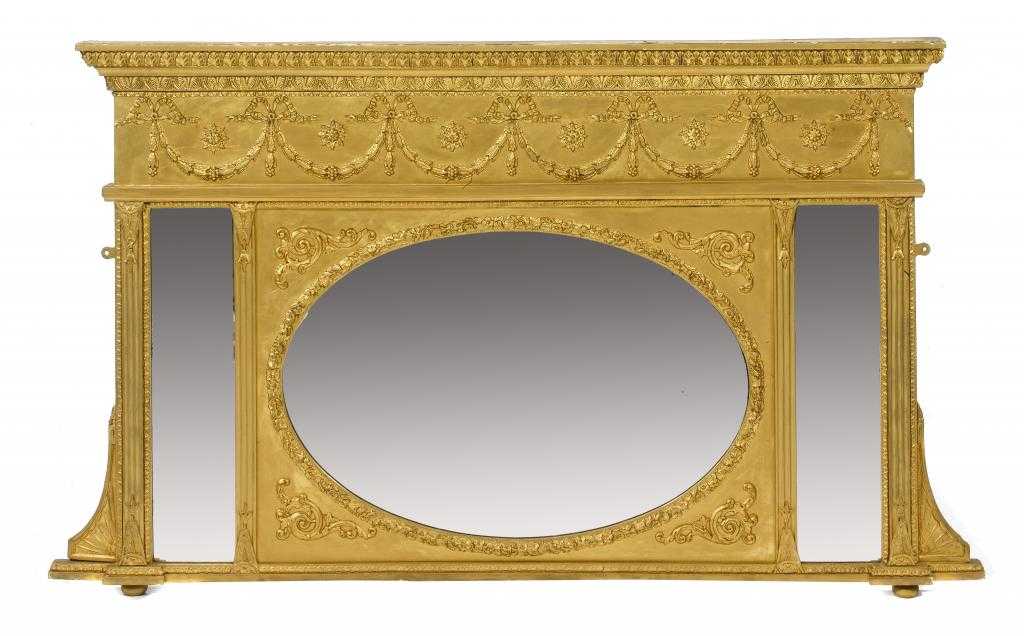 Appraisal: A VICTORIAN GILTWOOD AND COMPOSITION OVERMANTEL MIRROR with bevelled oval