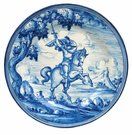 Appraisal: A blue and white charger The large scenic platter displays