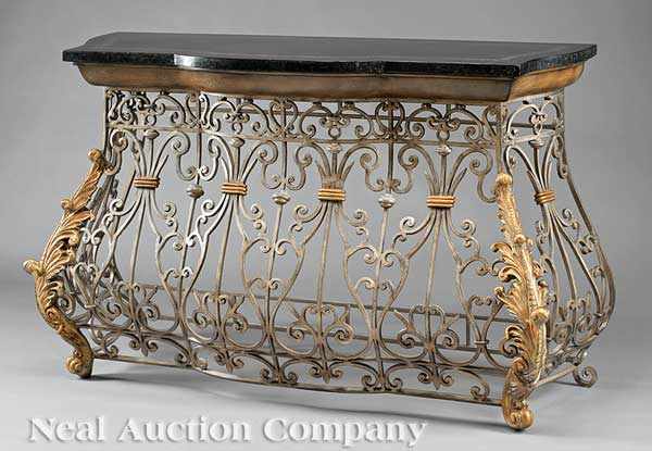 Appraisal: A Belle poque Painted Iron and Inlaid Marble Console Table