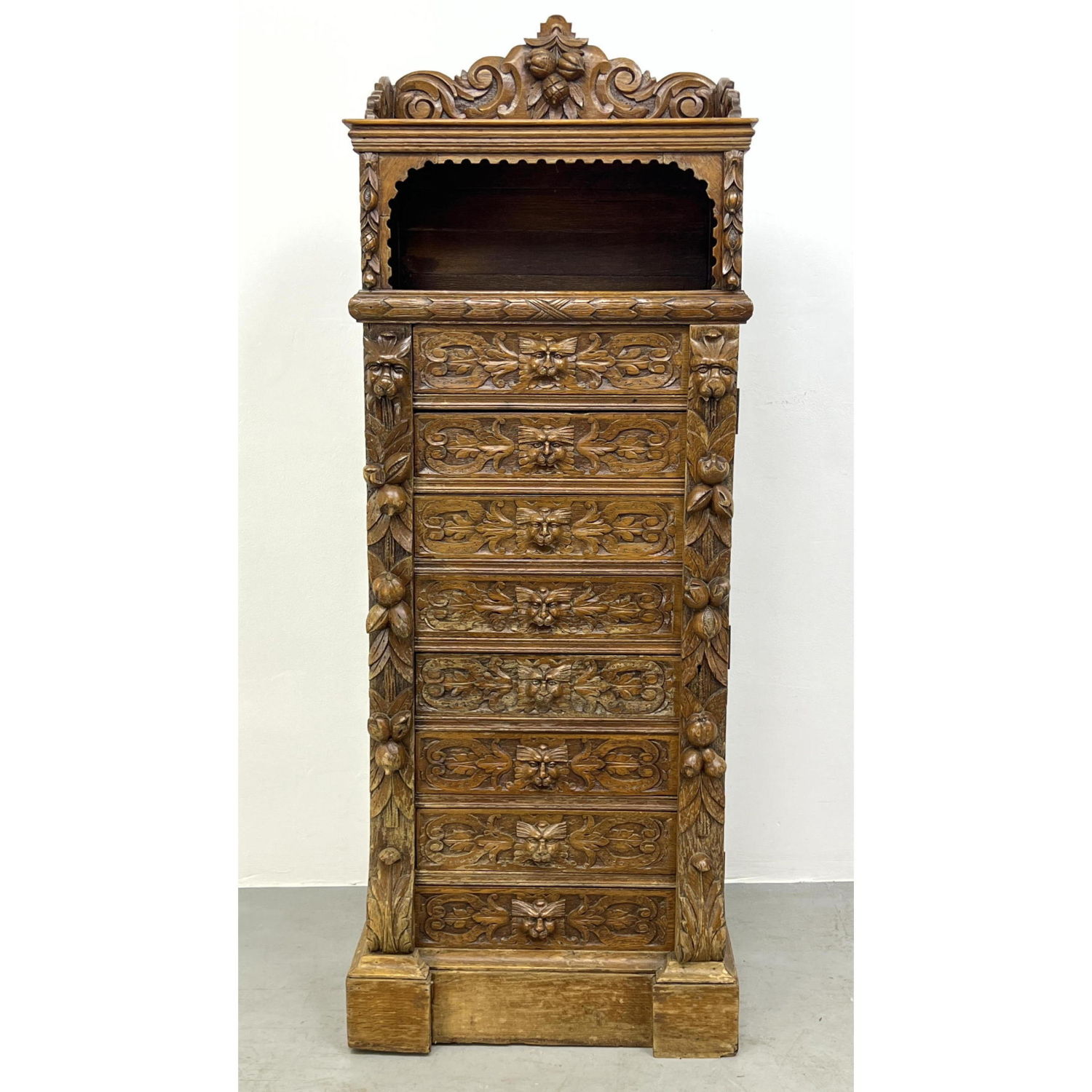 Appraisal: Antique Richly Carved Oak Side Lock Drawer Chest Dresser Cabinet