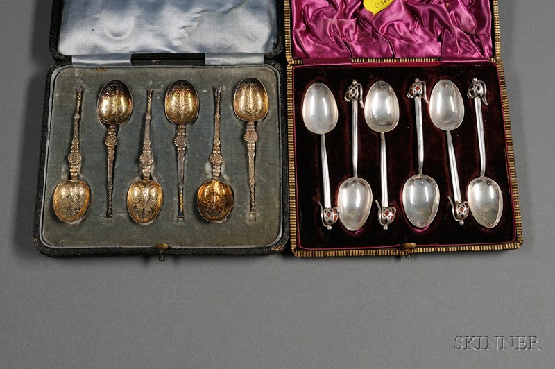 Appraisal: Three Boxed Sets of Silver Demitasse Spoons Norway England th