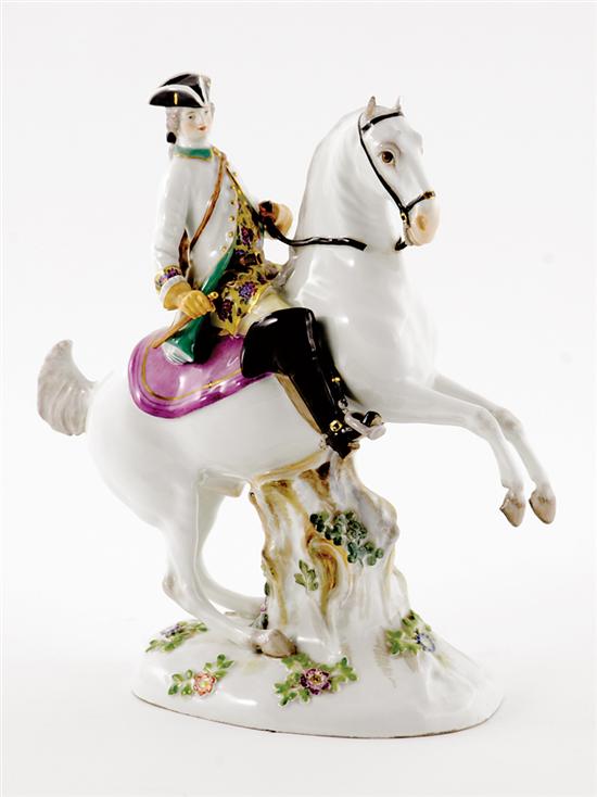 Appraisal: Meissen August III figure circa uniformed figures astride white horse