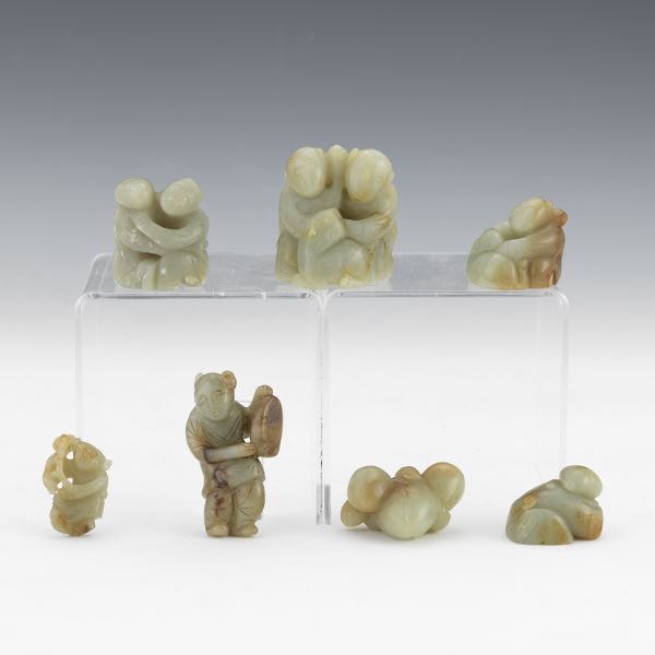 Appraisal: COLLECTION OF SEVEN CARVED JADE FIGURE ORNAMENTS Largest one -