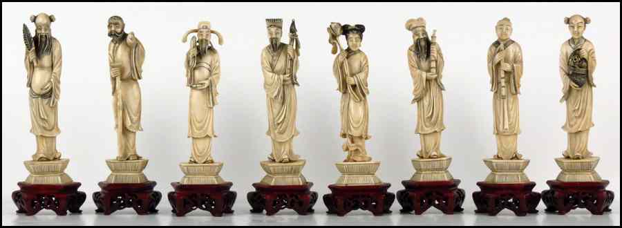 Appraisal: SET OF EIGHT CHINESE CARVED IVORY FIGURES Provenance The Collection