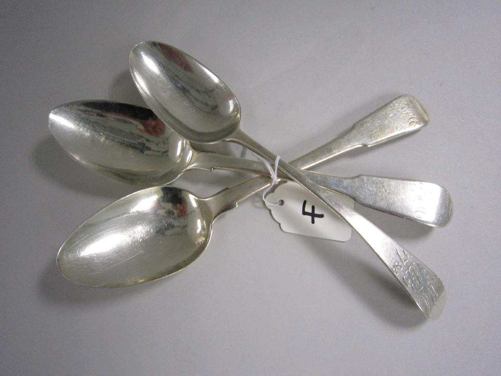 Appraisal: Pair of George III Table Spoons fiddle pattern engraved initials