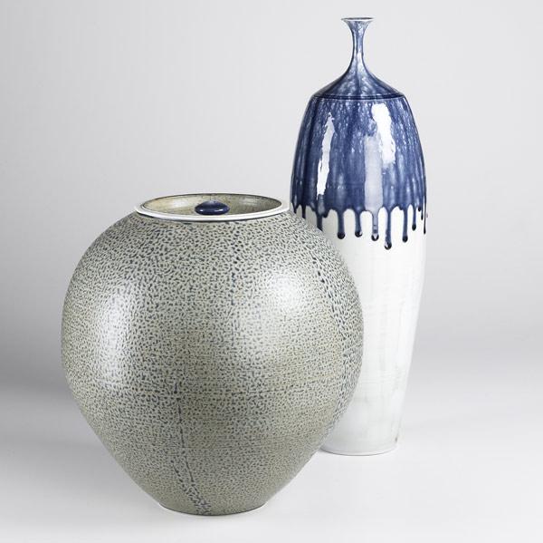 Appraisal: STEPHEN MERRITT Two pieces of white stoneware large covered jar