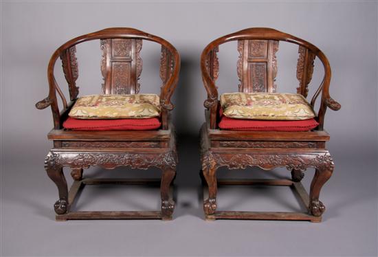 Appraisal: A Pair of Chinese Hardwood Armchairs Height inches