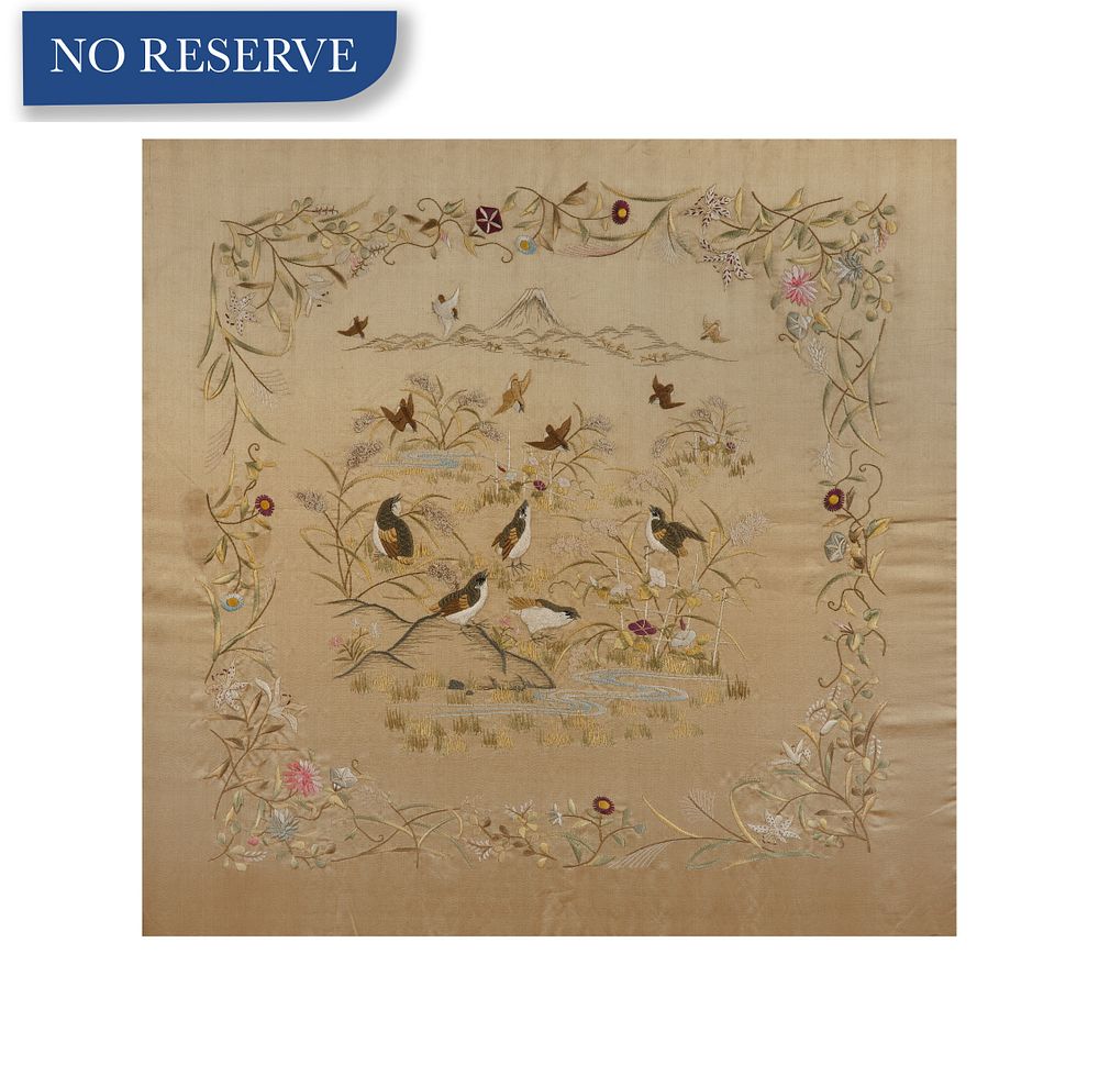 Appraisal: JAPANESE-STYLE FLOWER AND BIRD SILK EMBROIDERY JAPANESE-STYLE FLOWER AND BIRD