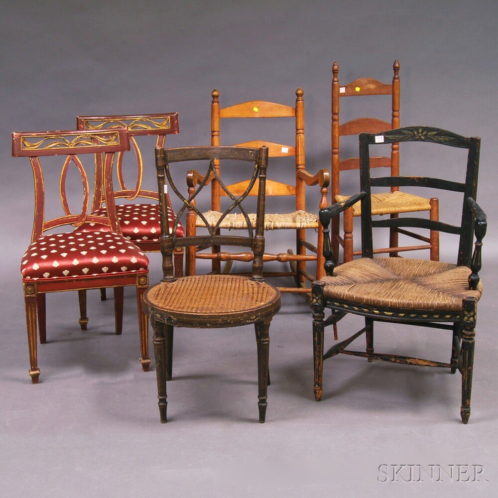 Appraisal: Six Assorted Chairs three ladder-back chairs an armrocker a single