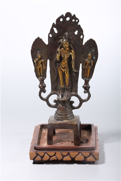 Appraisal: Korean parcel-gilt Buddha triad with connecting mandorlas copper alloy x