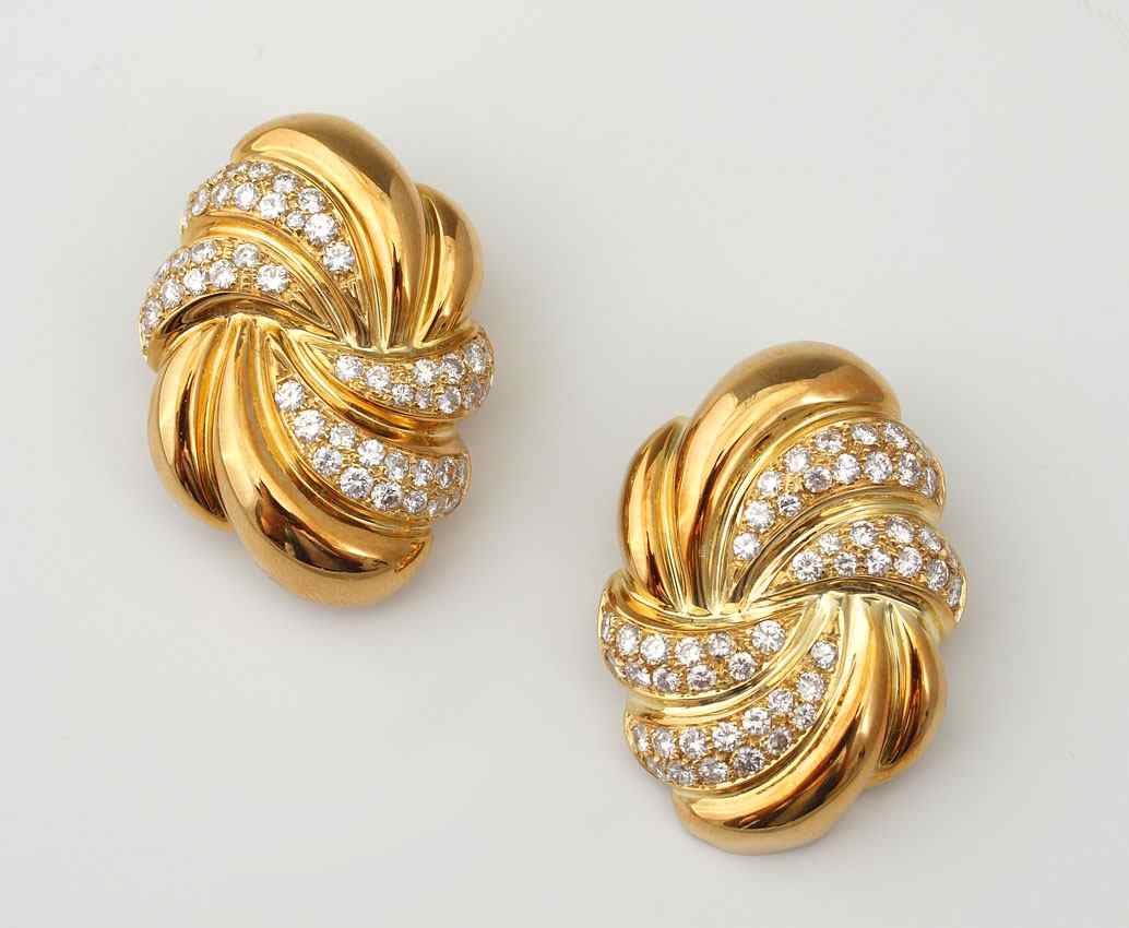 Appraisal: CTW DIAMOND FASHION EARRINGS K yellow gold earrings contain round