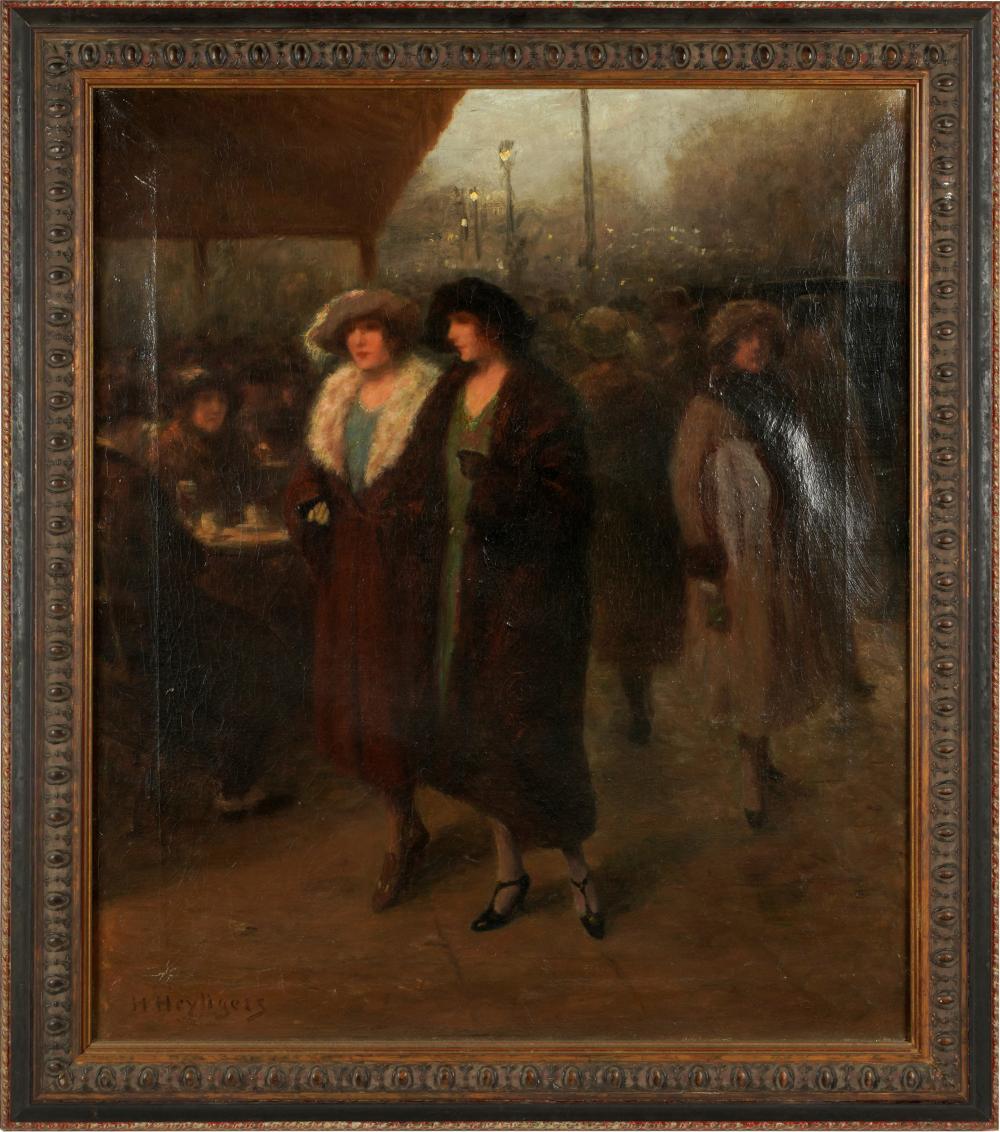 Appraisal: HENDRIK HEYLIGERS - FIGURES IN A STREEToil on canvas signed