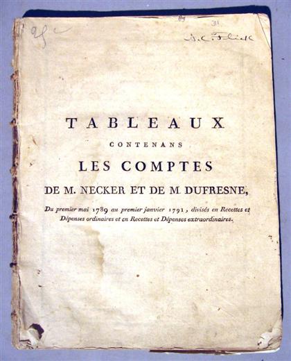 Appraisal: vols Economics - French Imprints Tableaux Contenans les Comptes de