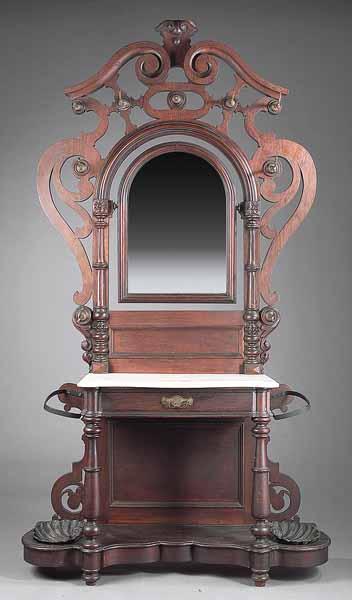 Appraisal: An American Carved Mahogany Mirrored Hallstand mid- th c the