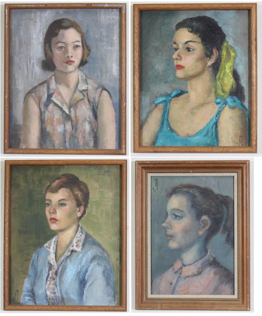 Appraisal: MARY E MARTIN Indiana th century four oil paintings portraits