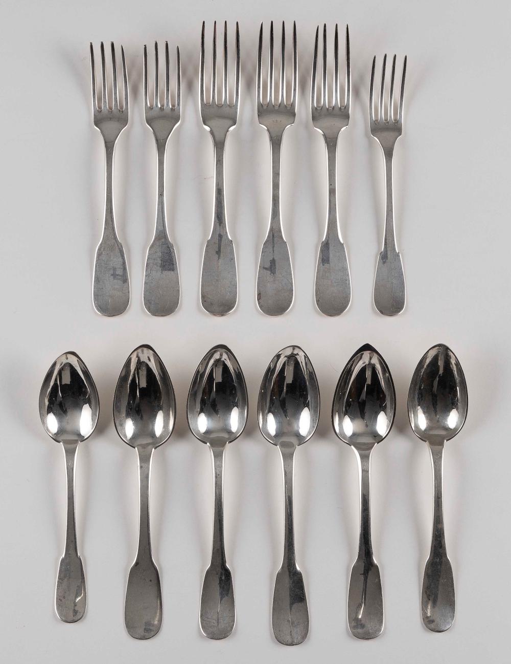 Appraisal: TWELVE PIECES OF FRENCH SILVER FIDDLEBACK FLATWARE APPROX TROY OZ