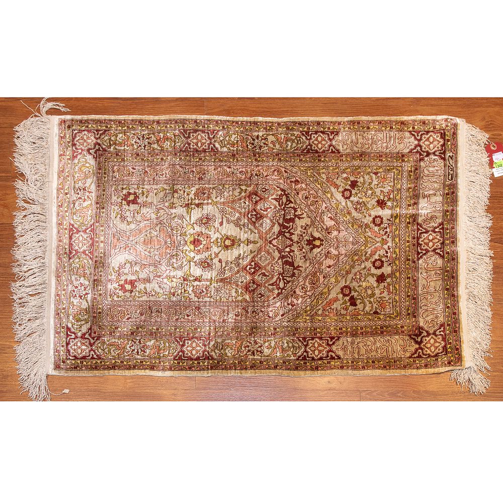 Appraisal: Silk Hereke Prayer Rug Turkey x Third quarter- th century