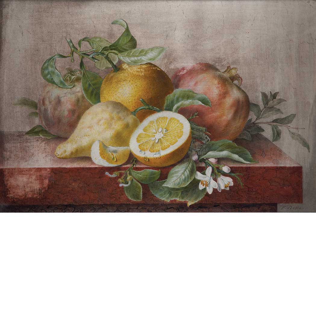 Appraisal: Pancrace Bessa French - Still Life with Oranges Pomegranates Leaves