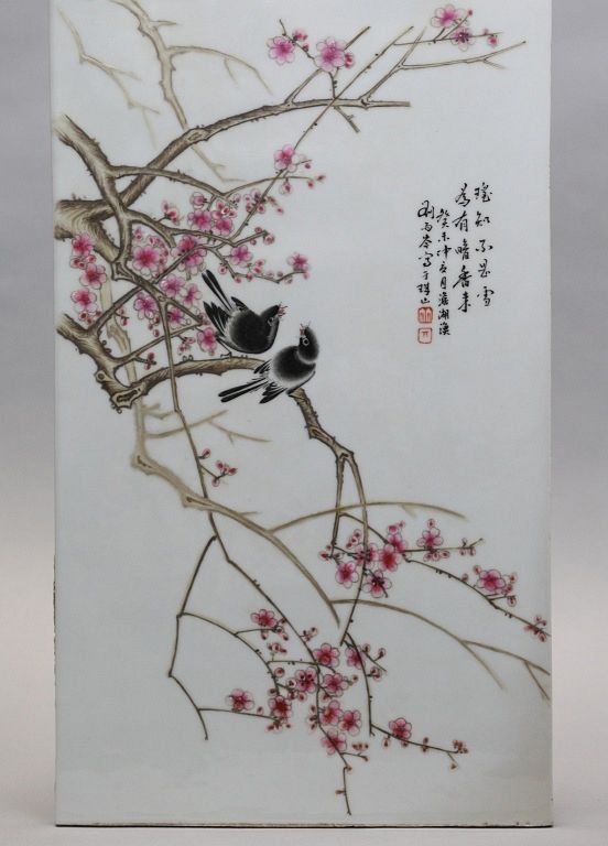 Appraisal: Chinese porcelain plaque w bird and floral motif two birds