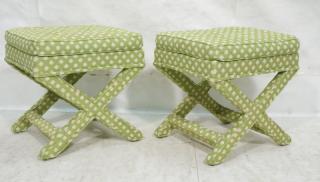 Appraisal: Pr BILLY BALDWIN Style Upholstered Stool Benches Fabric Covered X