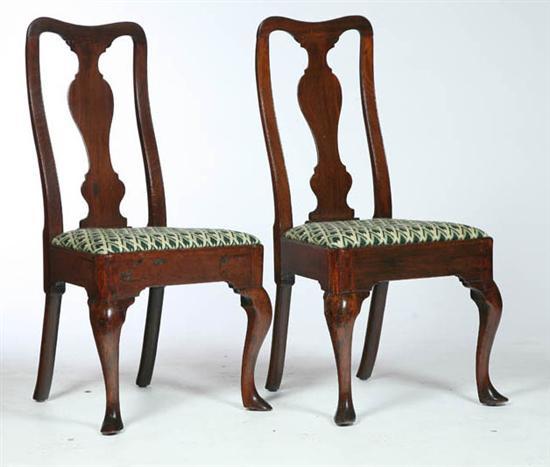 Appraisal: PAIR OF QUEEN ANNE CHAIRS England th century walnut Yoke-back