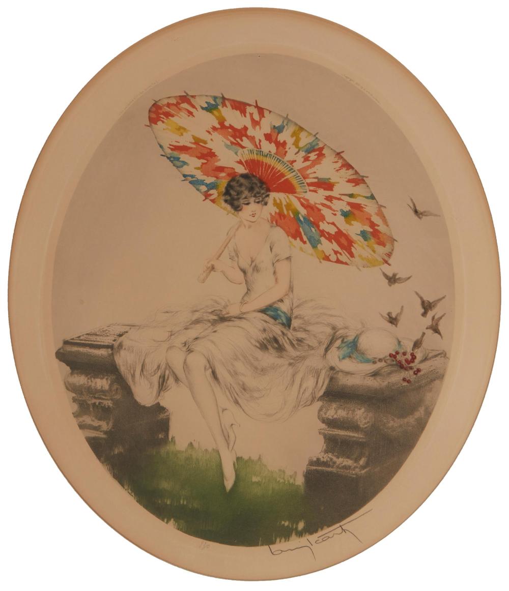 Appraisal: Louis Icart - French Parasol Color etching aquatint and drypoint