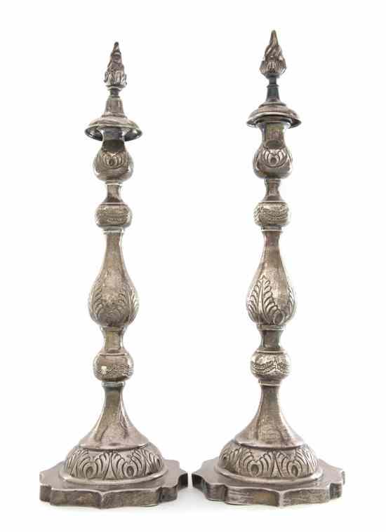 Appraisal: A Pair of English Silver Candlesticks likely Aaron Taitelbaum London