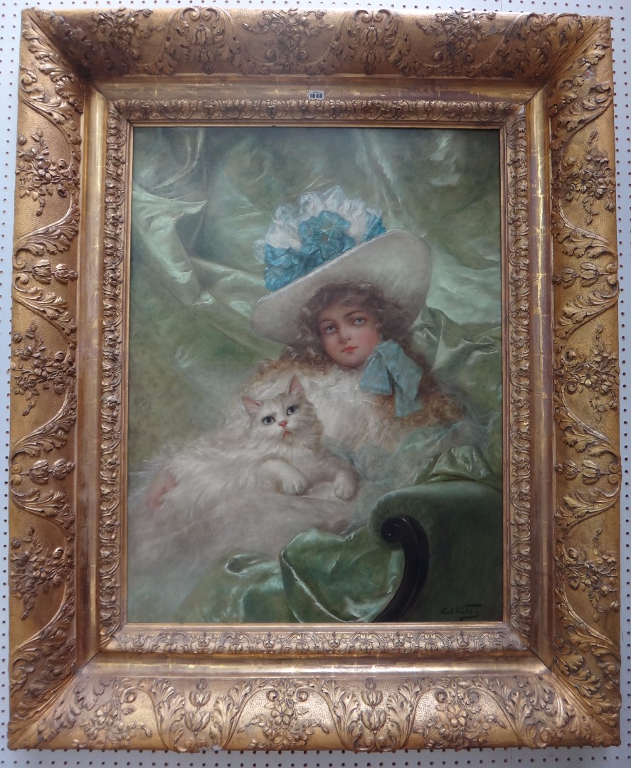 Appraisal: Carl Kahler - A young girl with her cat oil