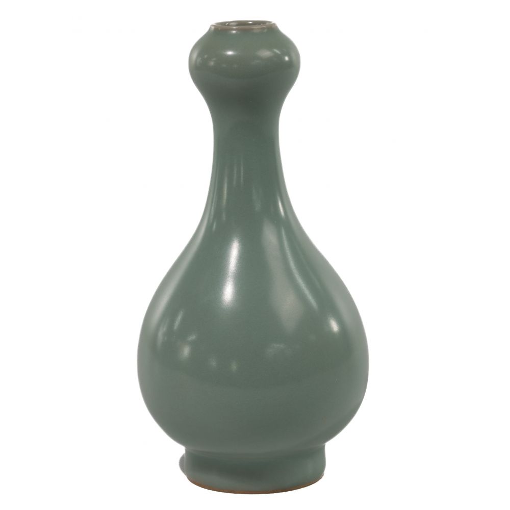 Appraisal: CHINESE CELADON GLAZED GARLIC MOUTH VASEUnmarked resting on a straight-sided