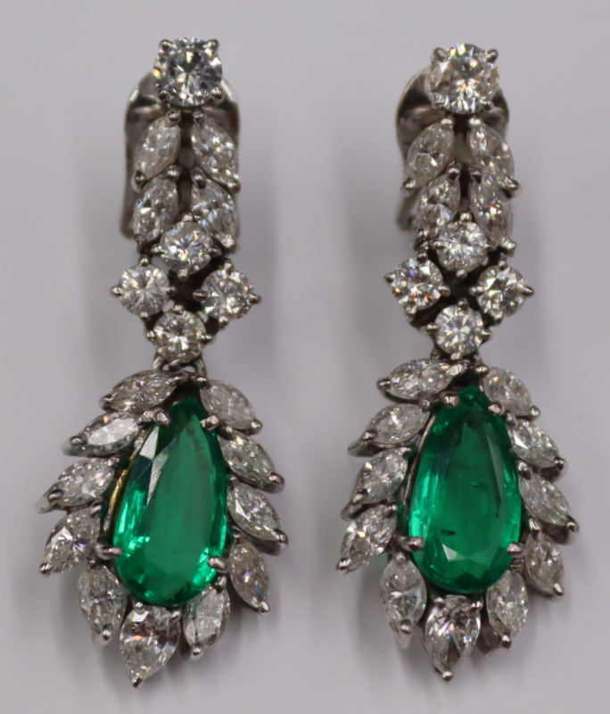 Appraisal: JEWELRY Pair of GIA COLOMBIAN Emerald and Diamond Earrings Pair