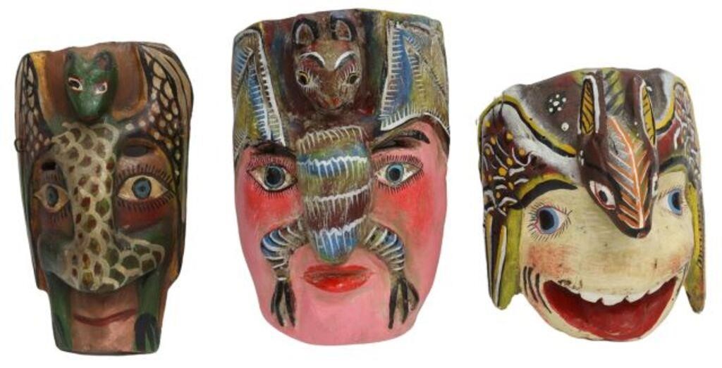 Appraisal: lot of Mexican folk art polychromed carved wood dance masks