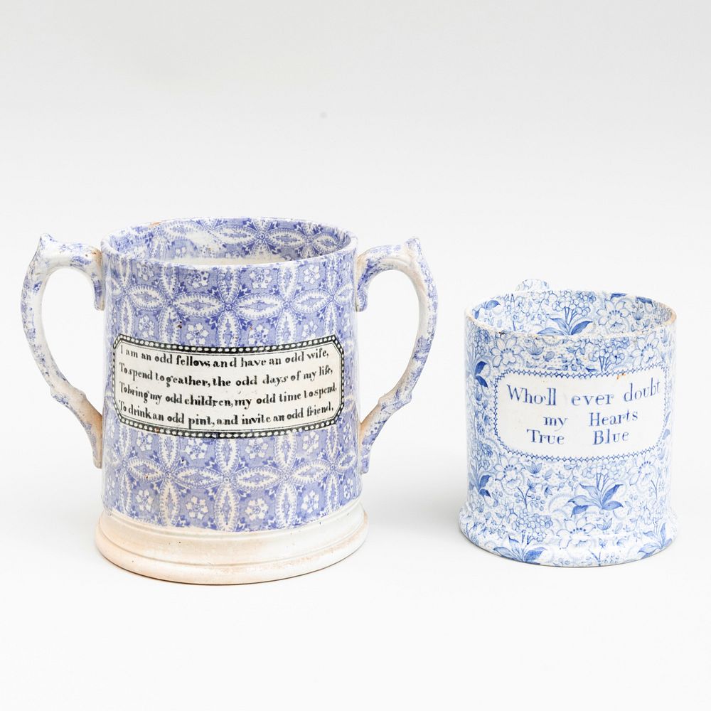 Appraisal: English Transfer Printed Twin Handled Loving Cup and a Smaller