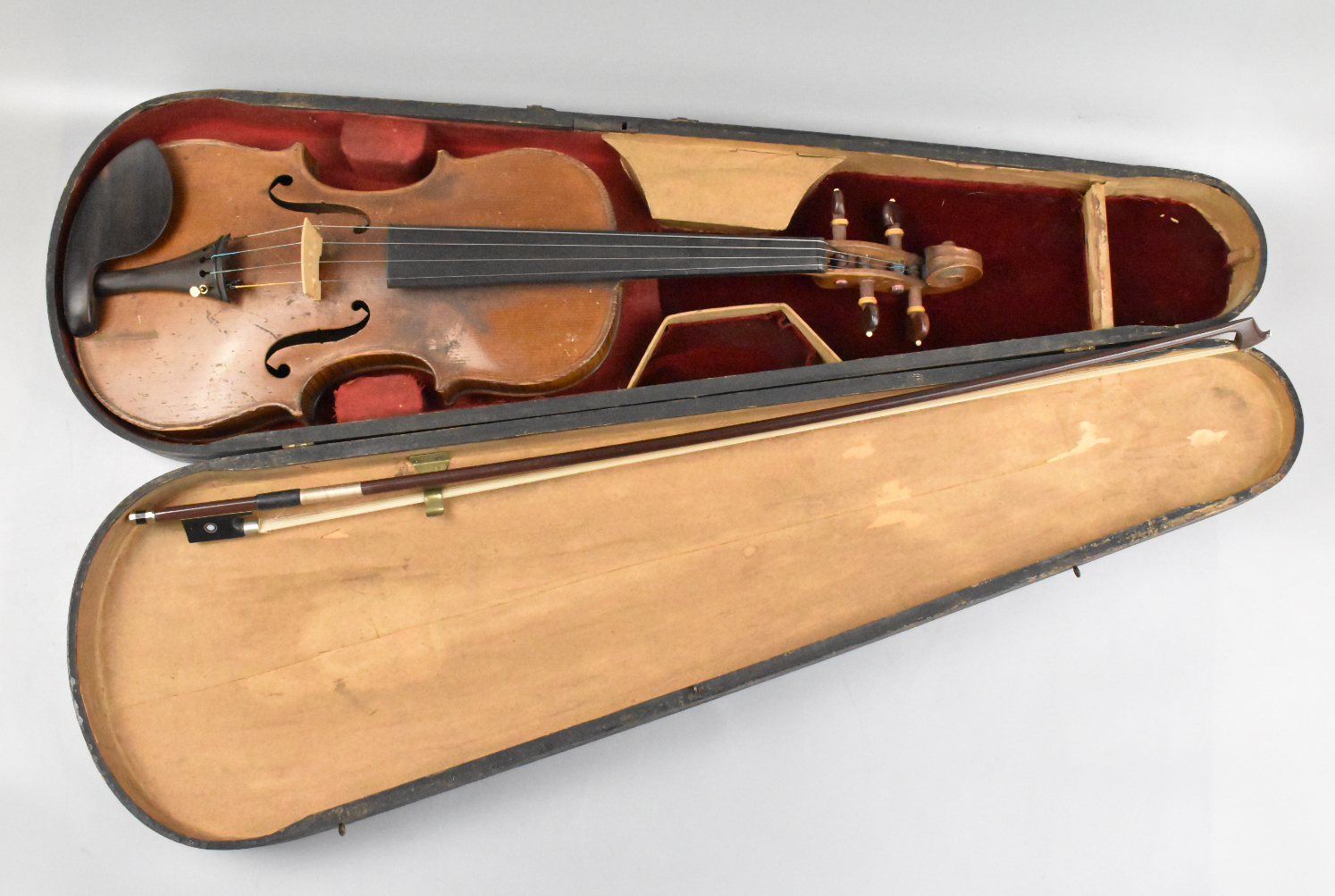 Appraisal: An antique violin signed HOPF with wooden box and bow