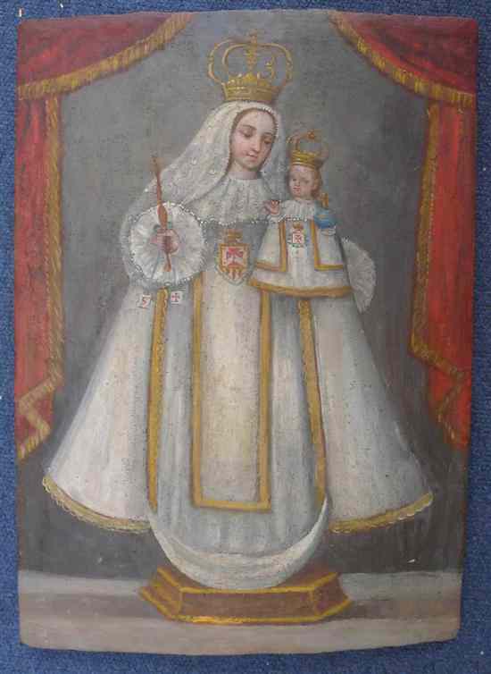 Appraisal: Continental School oil on wooden panel Icon depicting the Virgin