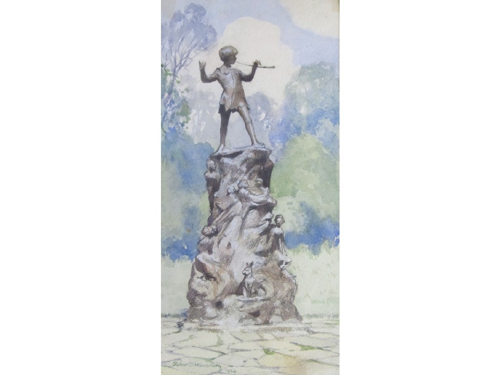 Appraisal: ROBERT HOUSTON - PETER PAN STATUE Watercolour signed and dated