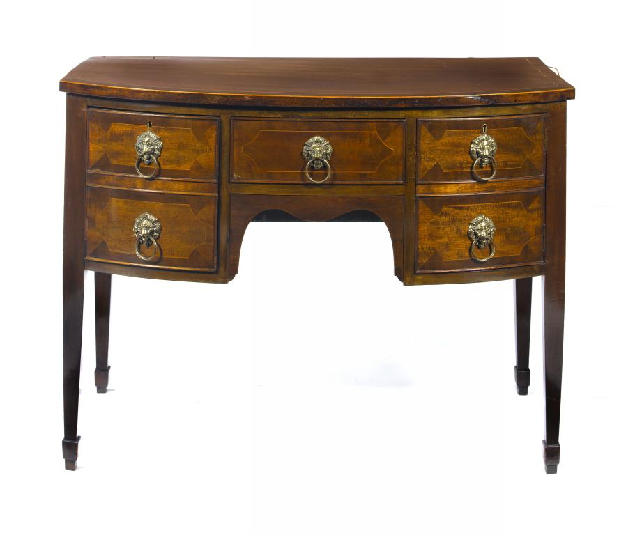 Appraisal: A VICTORIAN MAHOGANY BOW FRONTED SIDEBOARD crossbanded and line inlaid