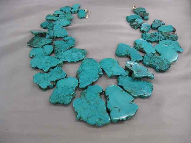 Appraisal: Turquoise Necklace natural slabs sterling silver clasp '' long