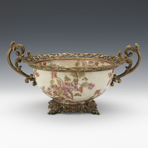 Appraisal: CHINOISERIE STYLE PORCELAIN CENTERPIECE BOWL WITH GILT BRONZE TONE MOUNTS