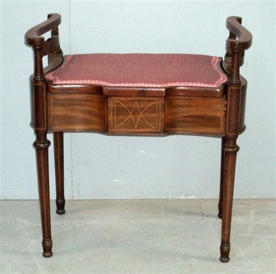 Appraisal: Edwardian mahogany and line inlaid piano stool with 'S' scroll