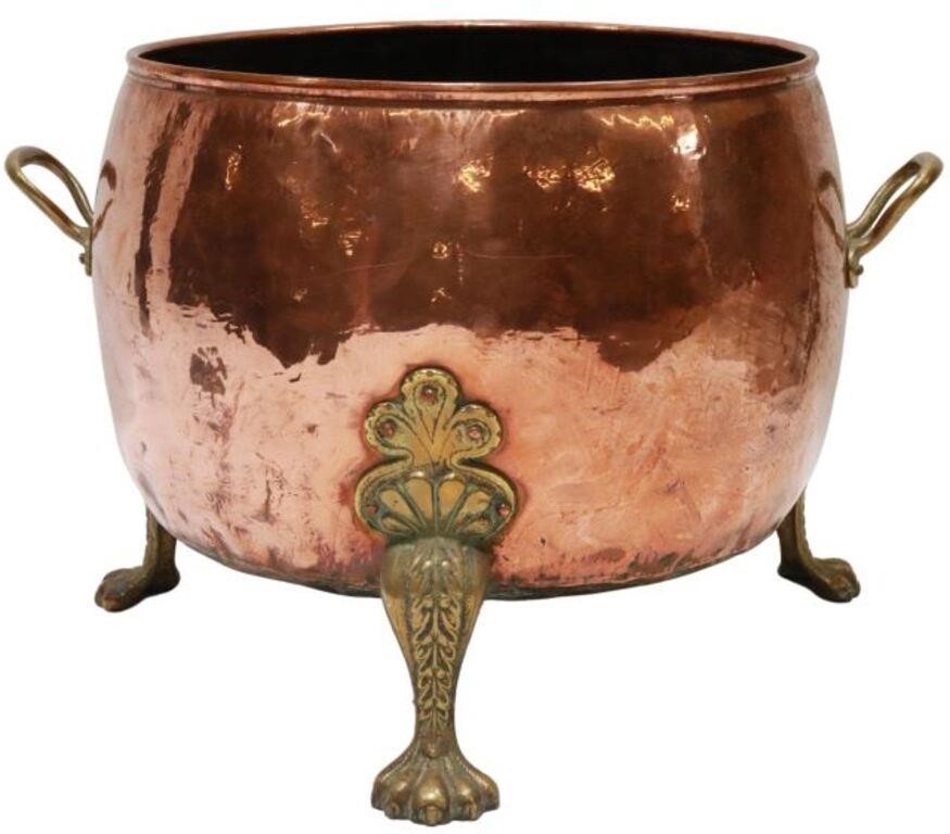 Appraisal: Copper and brass coal hod jardiniere late th c dual