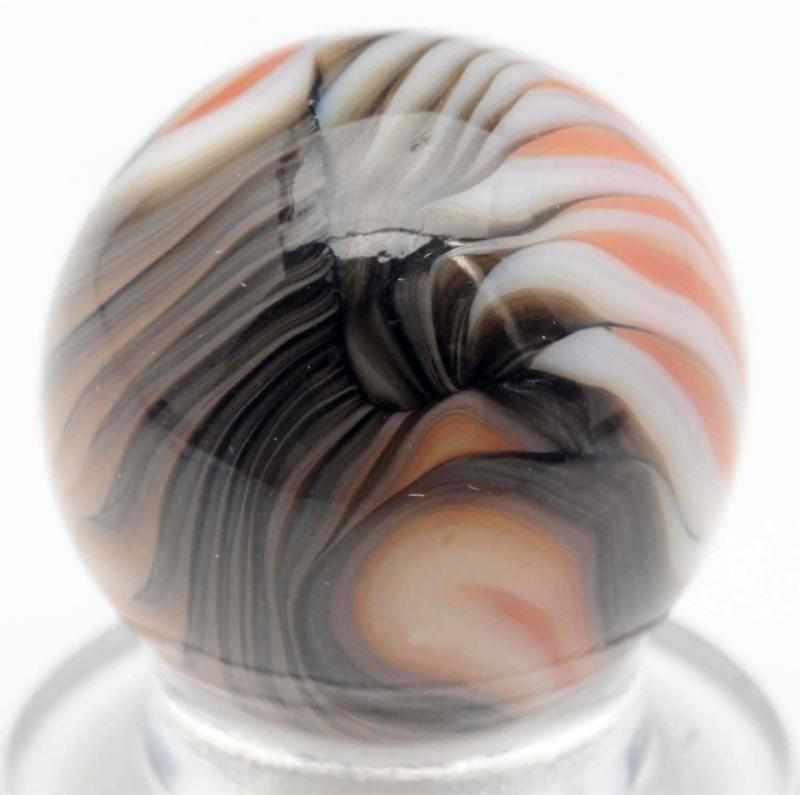 Appraisal: Christensen Agate Tri-Color Flame Marble White black and salmon This