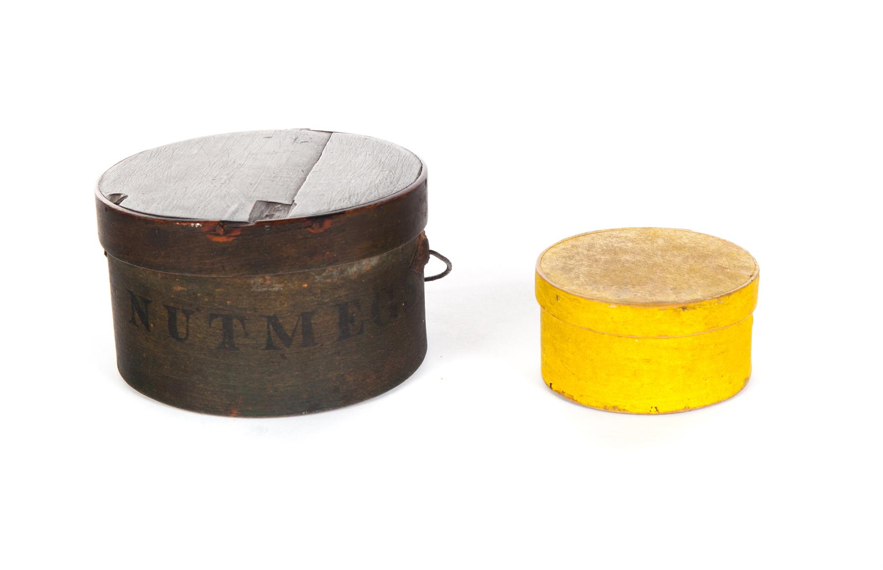 Appraisal: TWO AMERICAN PANTRY BOXES Late th century Round with lapped