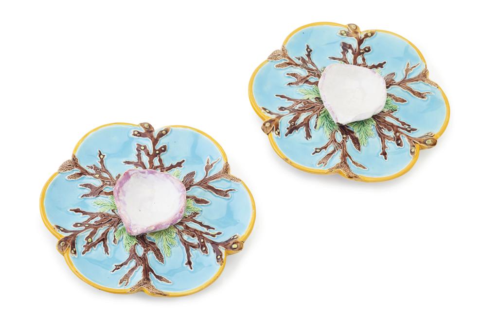 Appraisal: PAIR OF GEORGE JONES MAJOLICA OYSTER DISHES DATE MARK FOR