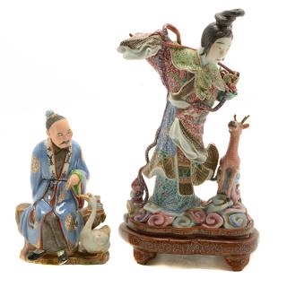 Appraisal: Two Polychrome Enameled Porcelain Figural Groups Republic Period Two Polychrome