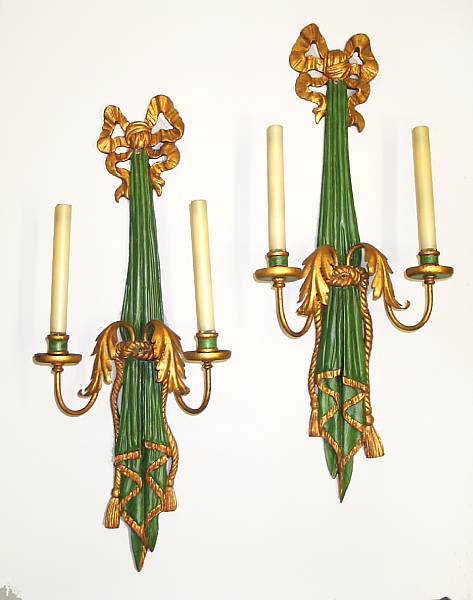 Appraisal: A pair of Italian Neoclassical style painted and parcel gilt